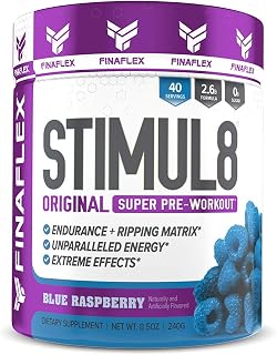 FINAFLEX STIMUL8 Original Super Pre-Workout, Blue Raspberry - Energy, Strength & Endurance for Men & Women - with Caffeine, Beta-Alanine & Vitamin C - 35 Servings