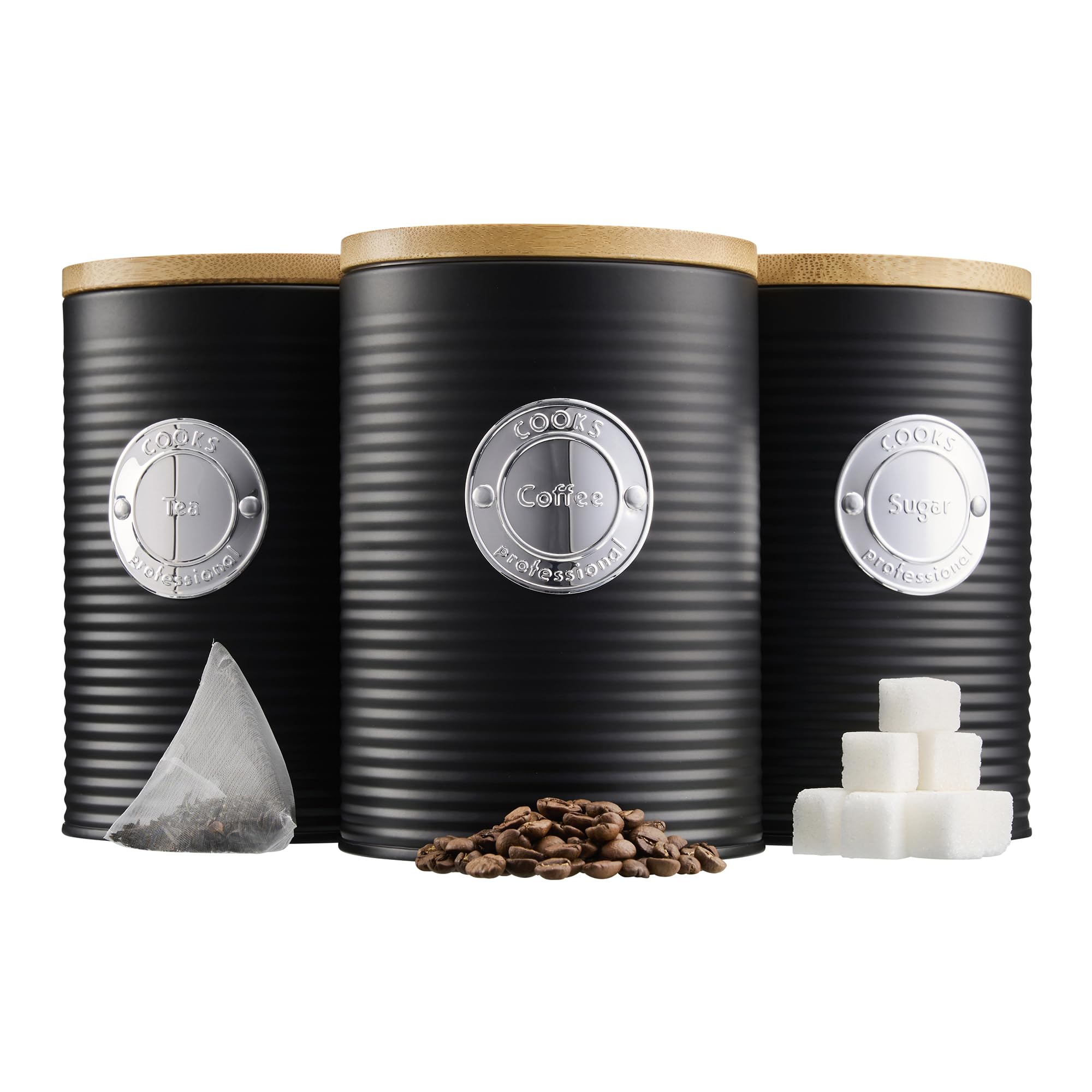 Cooks Professional 3 Piece Kitchen Canister Set - Silver/Bamboo
