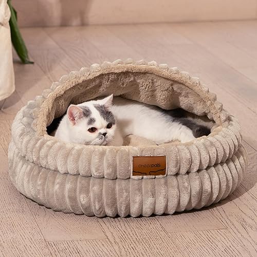 CHEERPALS Cama tipo cueva para gatos de interior, cama para gatos cubierta lavable con capucha, cama suave y esponjosa para mascotas para cachorros