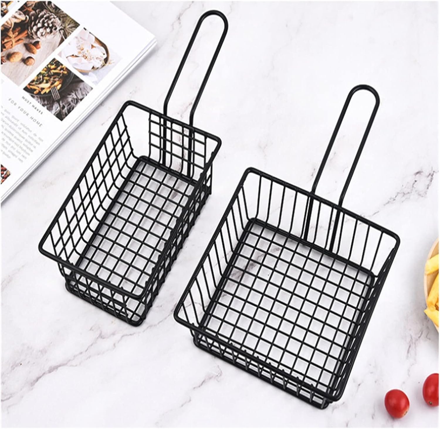 Chip Serving Frying Baskets Food Strainers Home Kitchen Stainless Steel French Fries Basket Metal Spray Paint Small Food Basket Fried Chicken Mesh Basket Kitchen Tool Assistant Crisper Basket