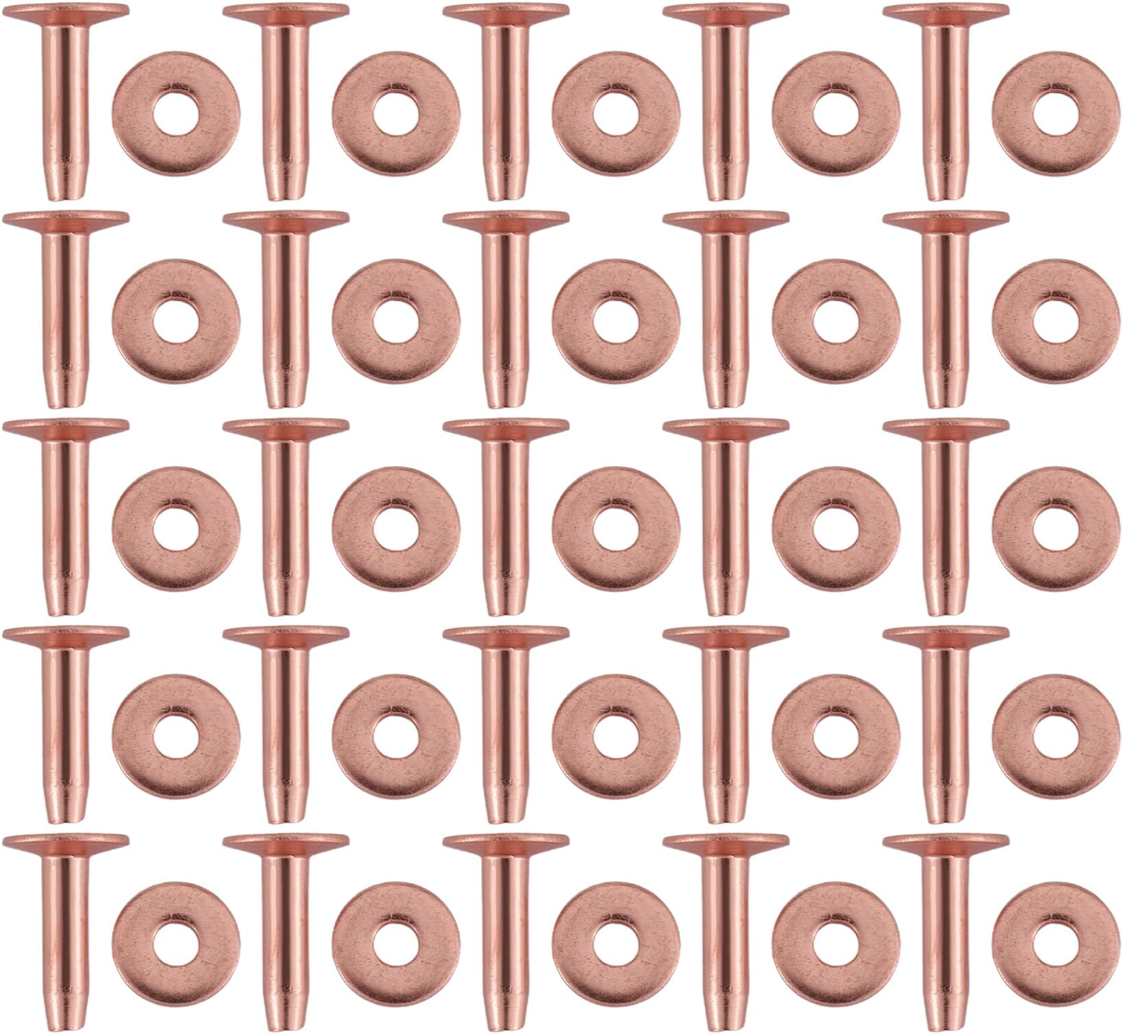 25 Sets Copper Rivet Burr Washer, 15/32 Long Leather Copper Rivet Fastener, for Belts, Leather, DIY Craft Supplies