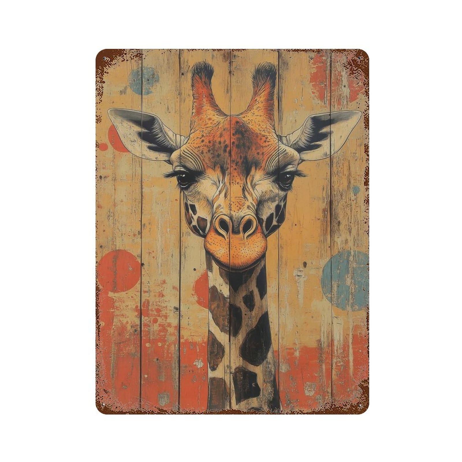 Giraffe Portrait on Wood Panel Whimsical Wildlife Art Rust Effect Tin Sign 15.7"x11.8", Ideal for Farmhouse, Kitchen And Entryway Decor