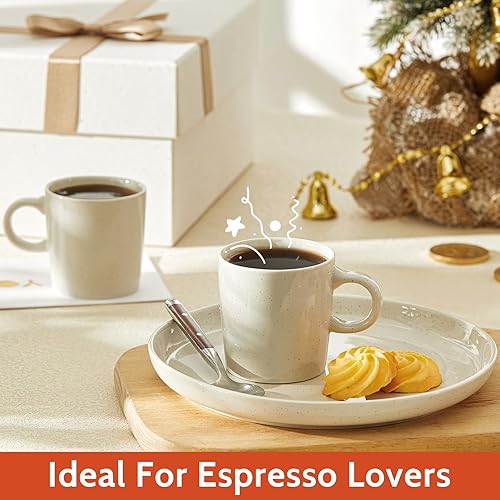 Vista 36 de Sweese Juego de 4 tazas de café expreso de porcelana de 3.5 onzas, tazas de café, tazas demitasse, color blanco