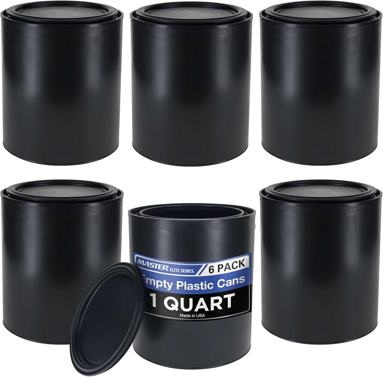 Master Elite 1 Gallon Plastic Paint Can Bucket, Pack of 4 - Triple Lock Airtight Lid Seal, 128 fl. oz. All-Plastic Coating Storage Can - Pail Handle, Rust Proof, Dent Proof & Odor Resistant