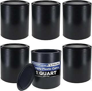 Master Elite 1 Quart Empty Plastic Paint Can Bucket, Pack of 6 - Triple Lock Airtight Lid Seal, 32 fl. oz. All-Plastic Coating Storage Container Can - Pail Handle, Dent & Rust Proof, Odor Resistant