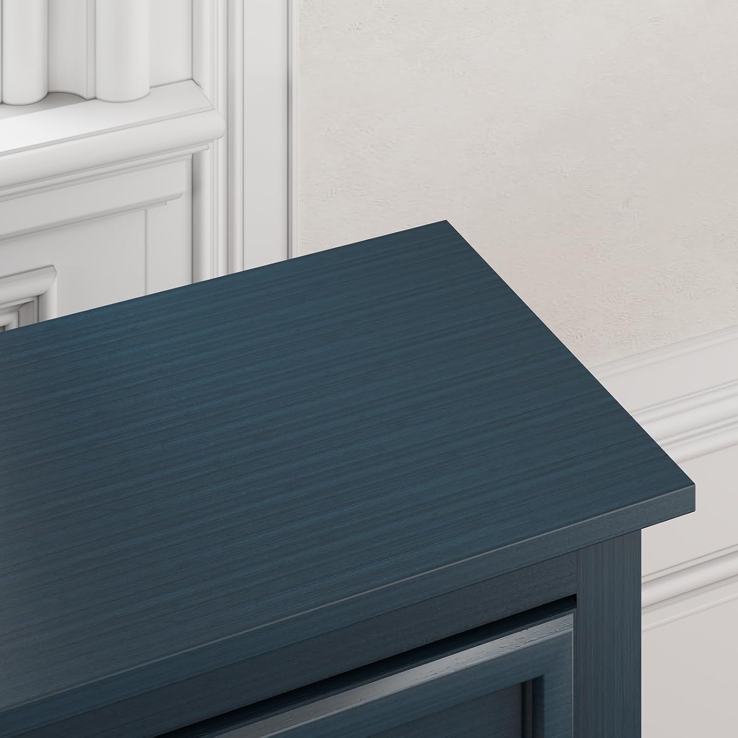 HLR Fully Assembled Wood Nightstand, Mid-Century Modern End Table with 3 Drawers Storage, Bed Side Table for Bedroom, Living Room, Blue