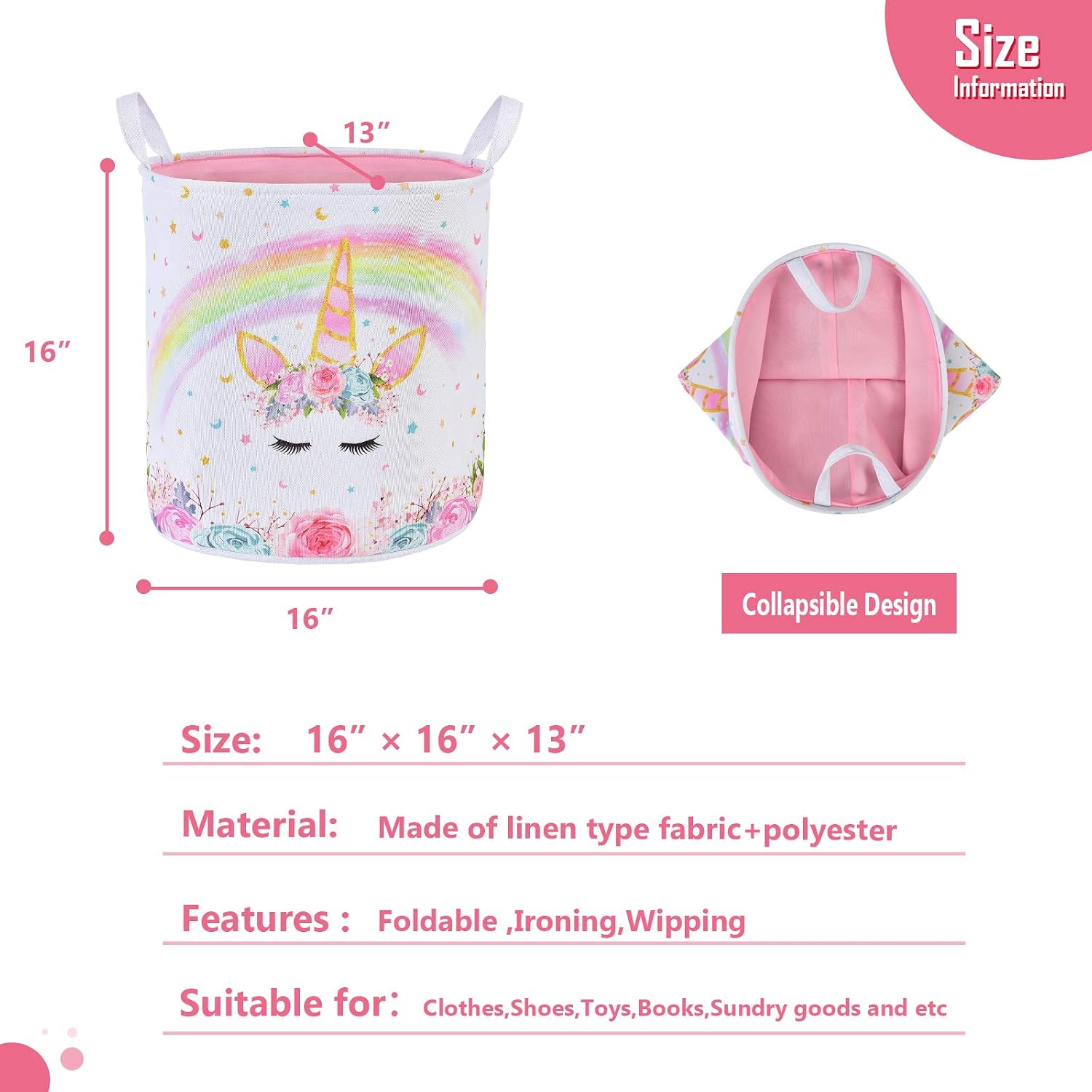 Unicorn Laundry Hamper - Collapsible Fabric Storage Bins Laundry Storage Basket for Kids Baby Gift Baskets Toys Clothes Shoes Bedroom Home Organizer Nursery Hampers