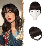 BARSDAR Human Hair Clip in Bangs - 100% Real Human Hair Clip in Bangs for Women - Brown Thick Bangs Extensions Fringe with Temples Real Hair Bangs Hairpieces - Darker Brown