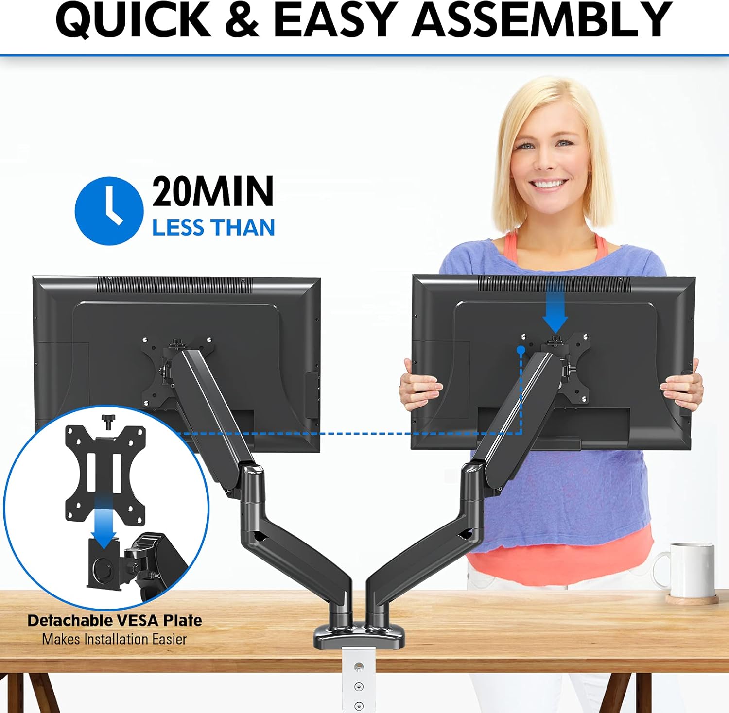 MOUNTUP Dual Monitor Stand, Fully Adjustable Gas Spring Dual Monitor Mount, Monitor Desk Mount with C Clamp, Grommet Mounting Base, Double Monitor Arm for 2 Computer Screen up to 32 Inch, MU0005 : Electronics