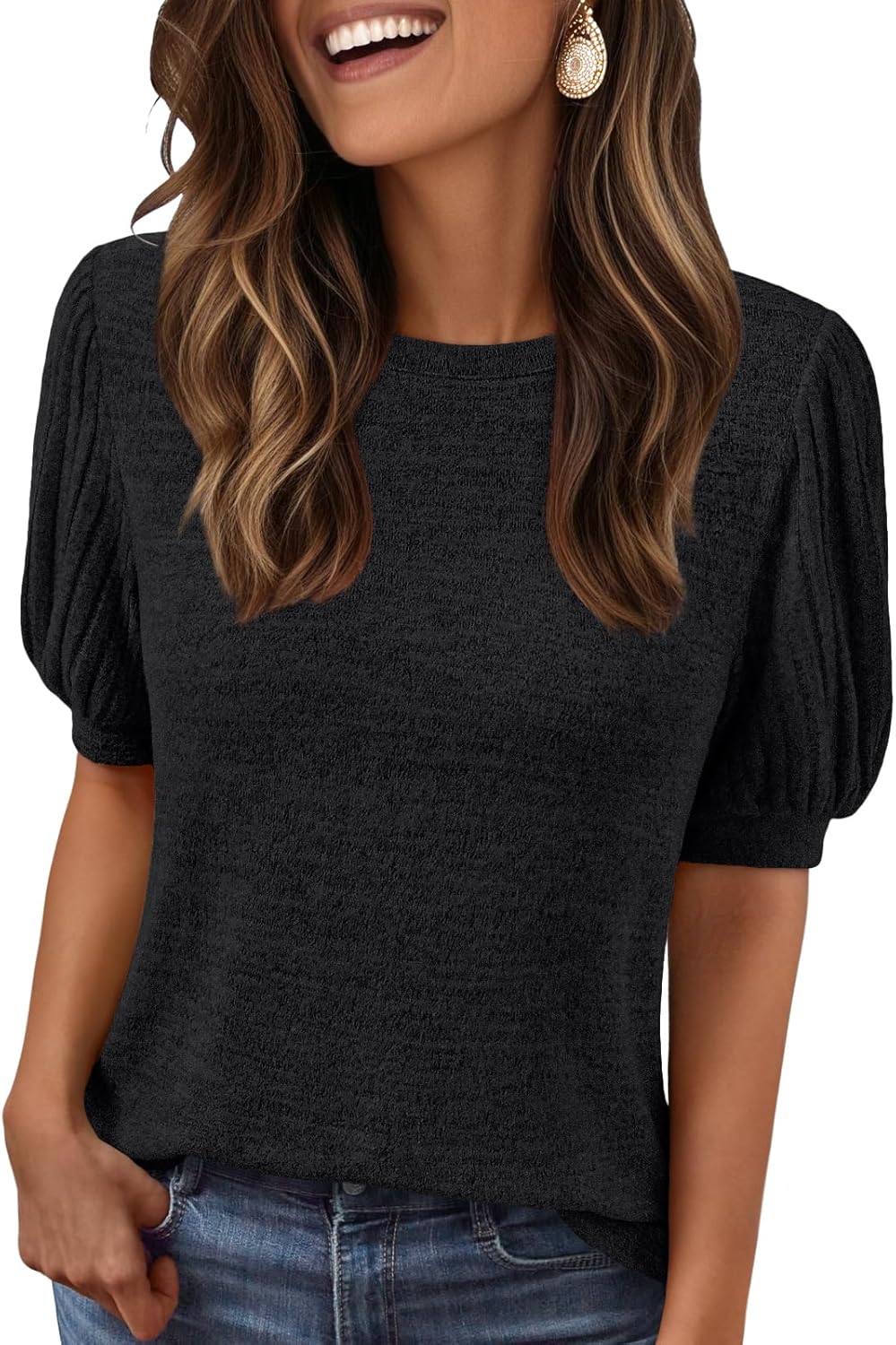 LILLUSORY Womens 2025 Summer Sweater Top Short Sleeve Blouses Dressy Casual Shirts Business Tops Cute Vacation Tunic