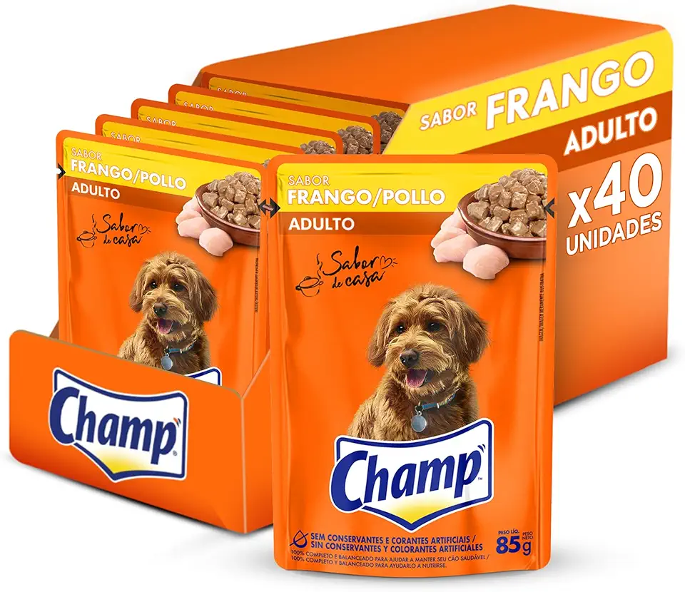 Pack Ração Úmida Champ Sachê Cães Adultos Sabor Caseiro Frango 85g - 40 unidades