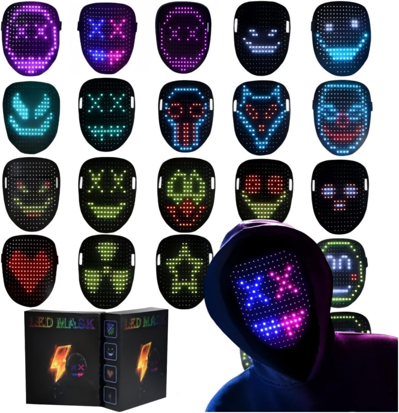 LED Mask with Gesture Sensing Transforming for Man/Women, Light Up LED Face Cool Mask for Halloween Costume Cosplay Party LED Mask with Gesture Sensing Transforming for Man/Women, Light Up LED Face Cool Mask for Halloween Costume Cosplay Party