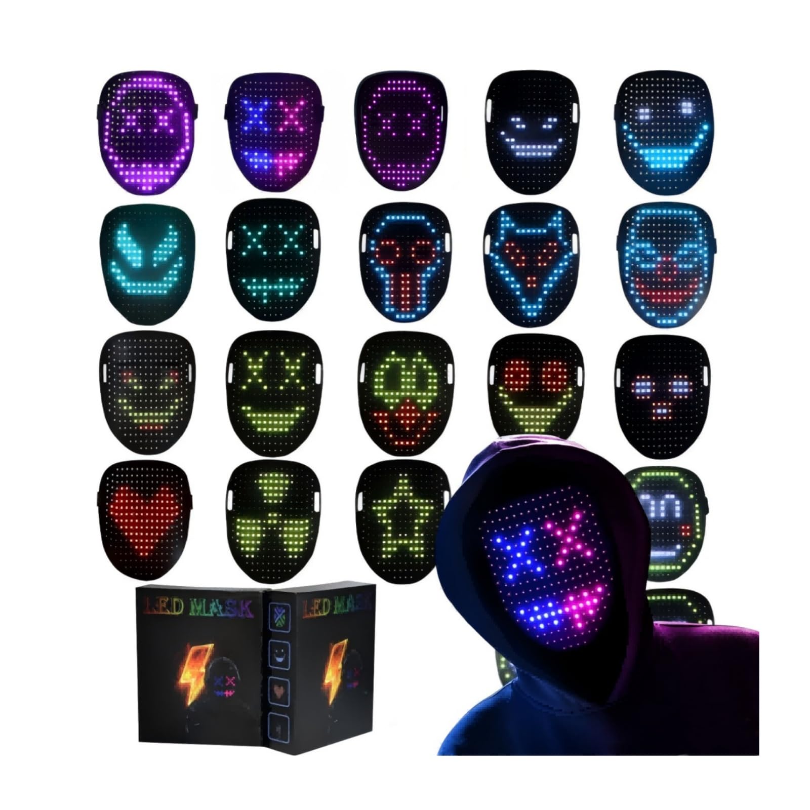 LED Mask with Music, Electronic Digital Light Up LED Mask with Detection Gesture Transformation, Halloween Costume DJ Masquerade Rave Cosplay Birthday Party, Adult Child Led Full Face Mask LED Mask with Music, Electronic Digital Light Up LED Mask with Detection Gesture Transformation, Halloween Costume DJ Masquerade Rave Cosplay Birthday Party, Adult Child Led Full Face Mask