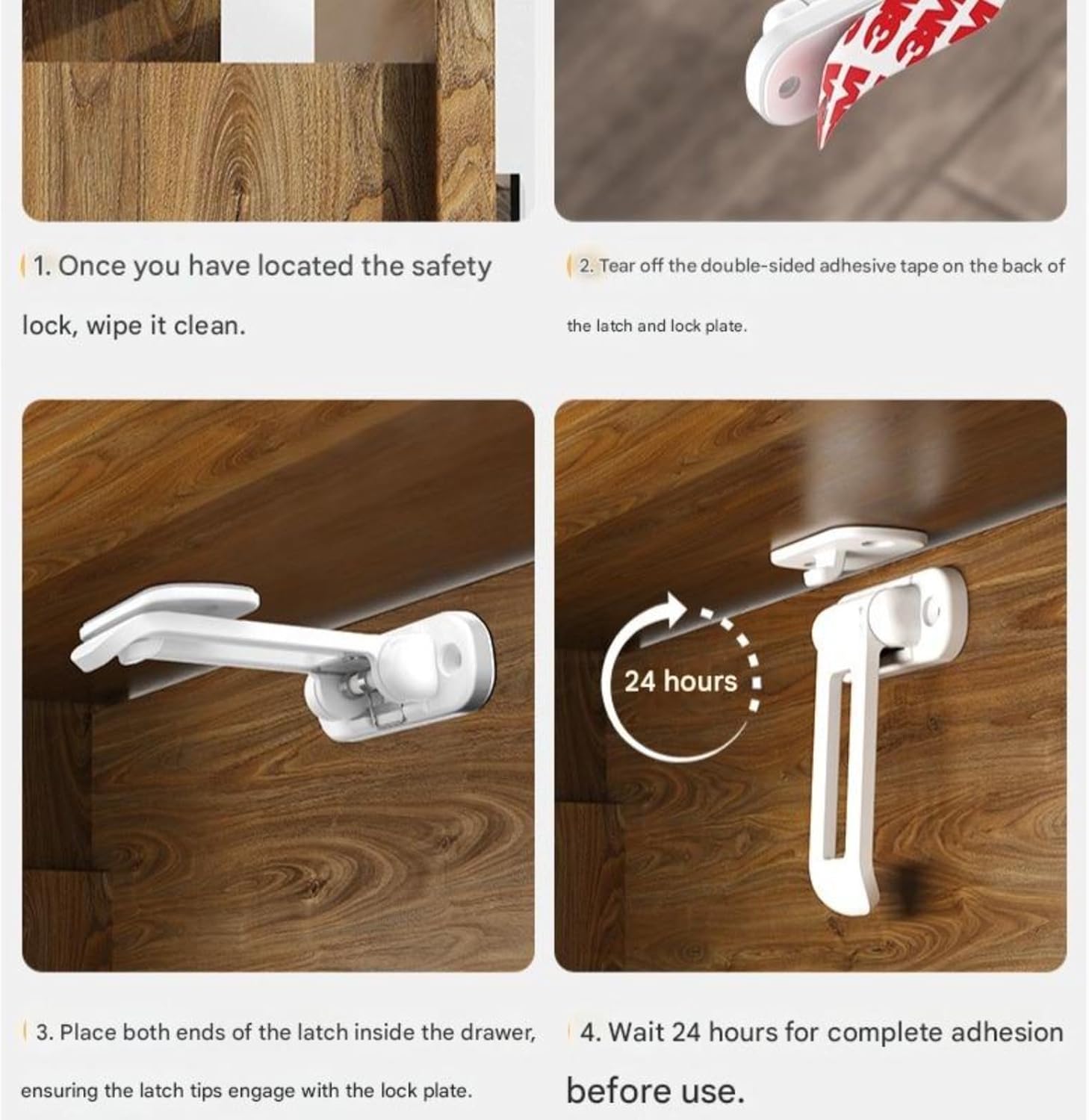 Hidden Spring Child Safety Drawer Lock, Compact ABS Latch for Cabinets and Drawers, Adhesive Home Safety Lock, 10 Pack