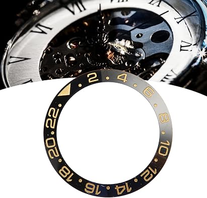 Ceramic Watch Bezel Ring, Black Base Gold Digit Watch Bezel Insert Replacement Parts Accessory for Watchmaker