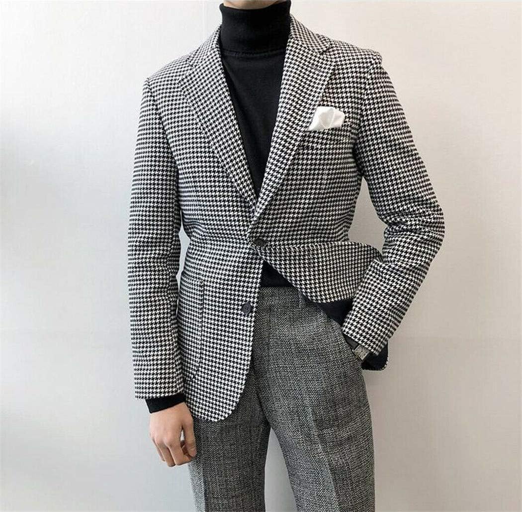 Men's Houndstooth Suit Coat Peak Lapel Single Breasted Daily Blazer Sport Tuxedo Jacket