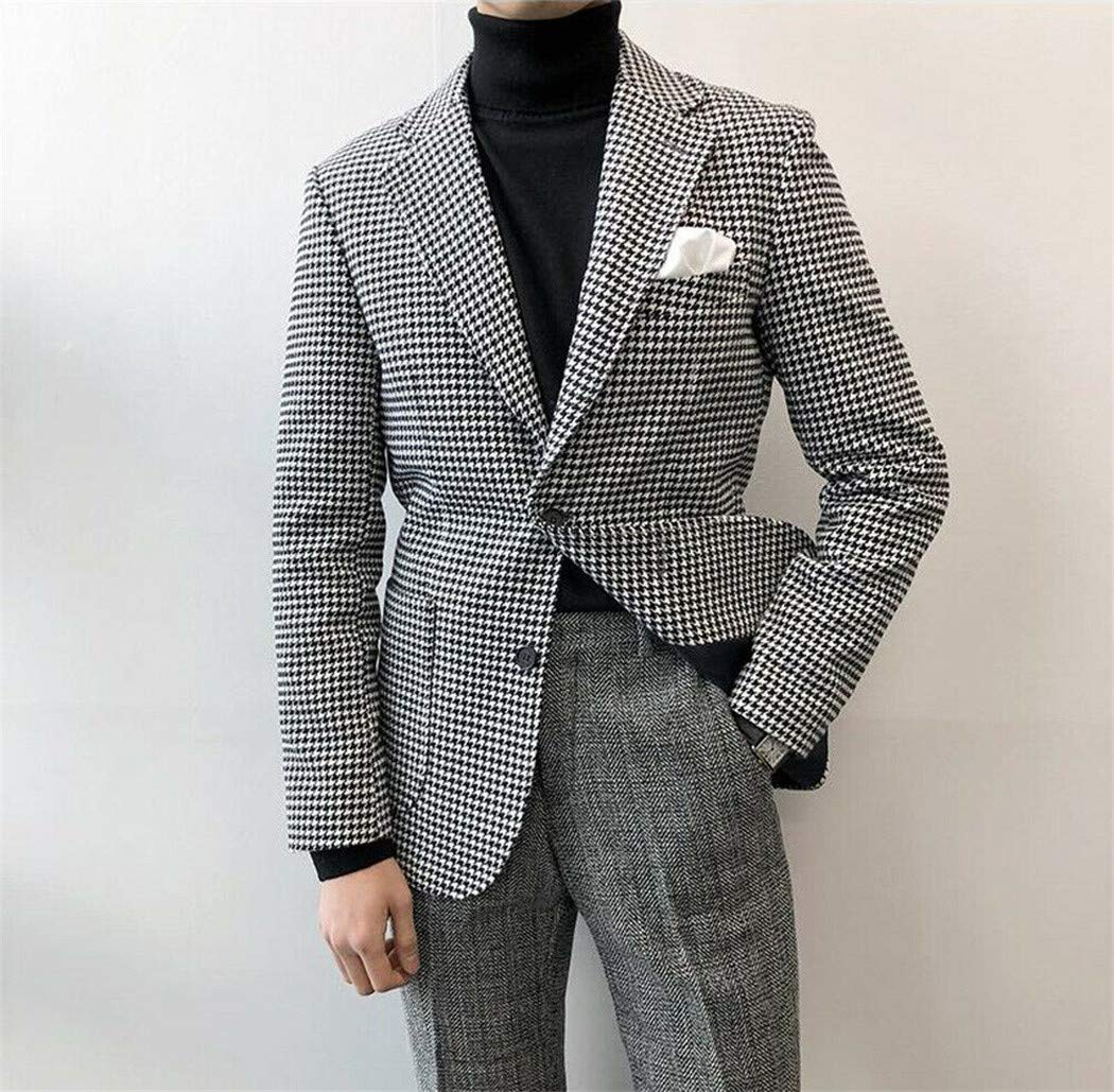 Uomo Cappotto da Abito in Pied-de-Poule con Risvolto a Picco Monopetto Blazer Quotidiano Giacca da Smoking Sportiva