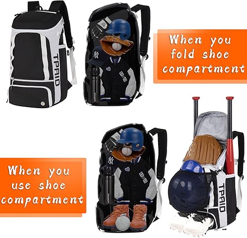 Miniatura 5 de TPAID Baseball Backpack Large Capacity Softball Bag with Shoes Compartment