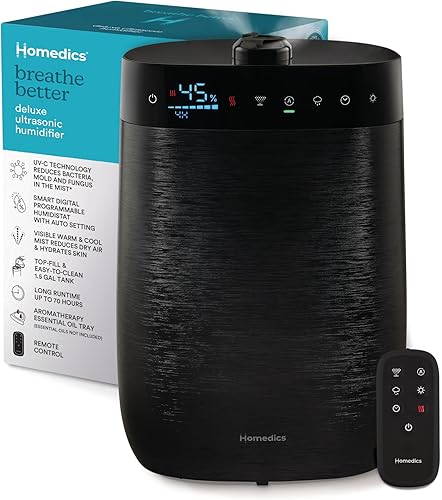 Homedics Ultrasonic Cool Mist Humidifier, Top-Fill 3L Water Tank, Covers 395 sq. ft, 35-Hour Runtime, 3 Mist Settings, Clean Tank Tech, Auto-Off, Night Light, Quiet - Thumbnail 2