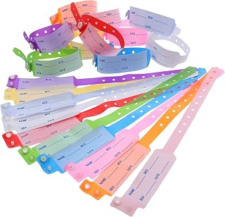 jojofuny 100pcs Medical Id Bracelets: Disposable Hospital Identification Wristbands for Patient Care - Writable Plastic Wristbands for Elderly and Adults in Multi-Colors