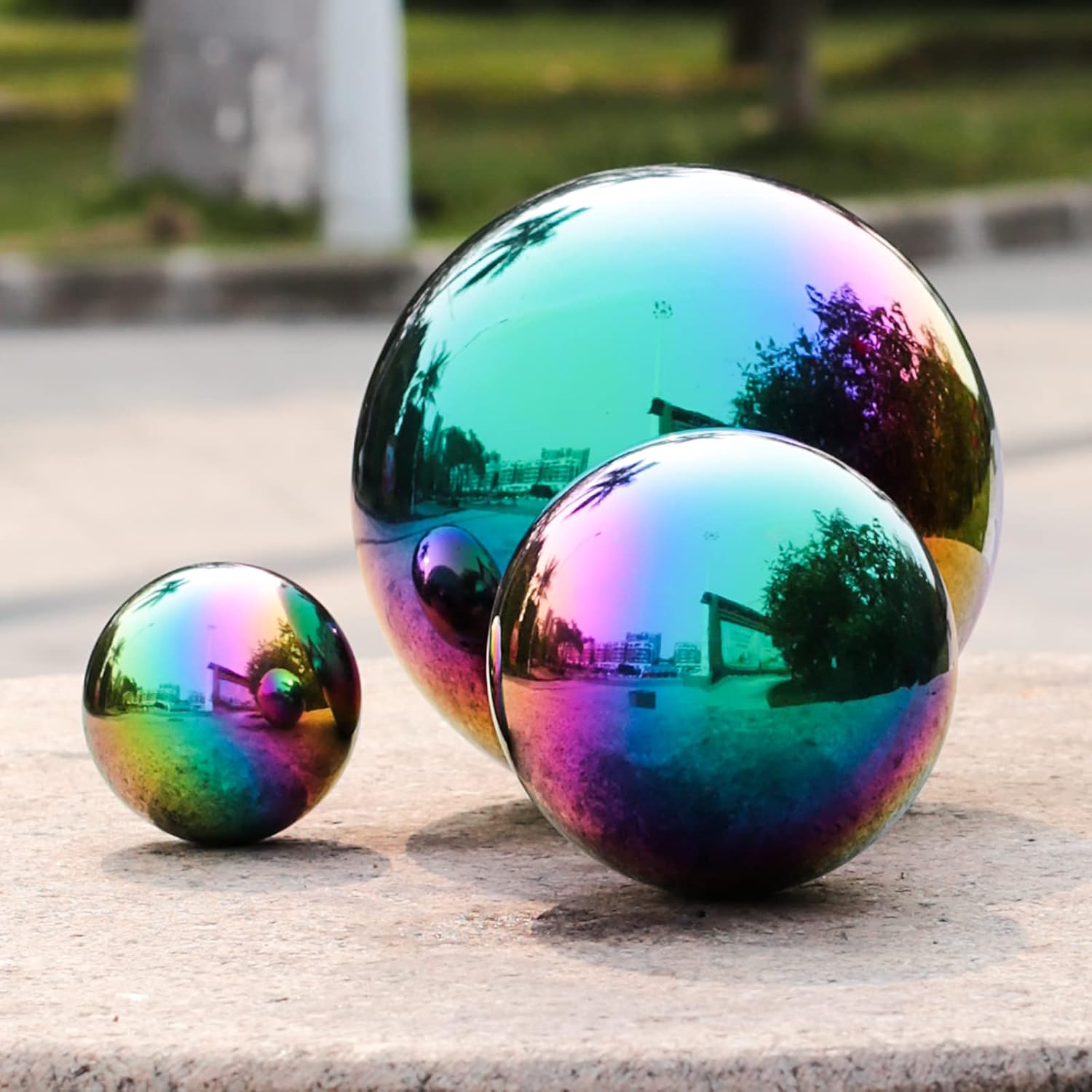 Rainbow Stainless Steel Gazing Ball,10inch Mirror Polished Hollow Ball