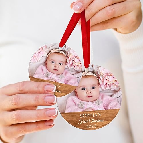 Miniatura 103 de Adorno de Navidad personalizado, foto personalizada con imagen y nombre, decoración del árbol de Navidad, bolsa de terciopelo incluida, adorno
