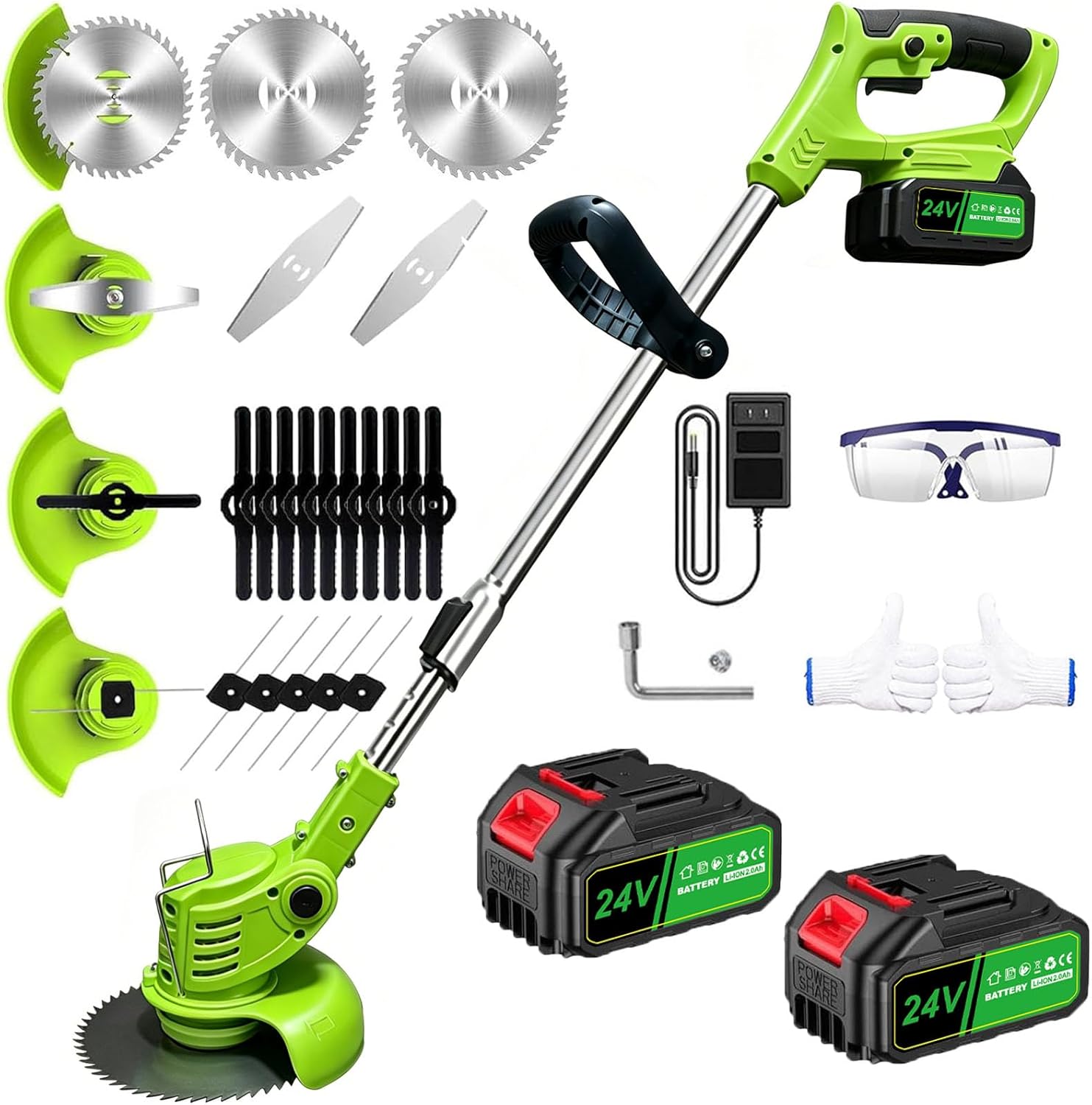 Electric Weed Wacker - Cordless Weed Electric Eater, 4IN1 Brush Cutter with 2 x 24V 4.0Ah Batteries & Charger, Battery Powered Grass Trimmer with Adjustable Shaft & Head for Yard and Lawn Care