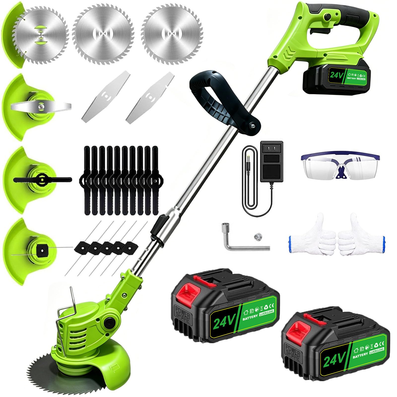 Photo 1 of Electric Wacker - Cordless Weed Electric Eater, 4IN1 Brush Cutter with 2 x 24V 4.0Ah Batteries & Charger, Battery Powered Grass Trimmer with Adjustable Shaft & Head for Yard and Lawn Care