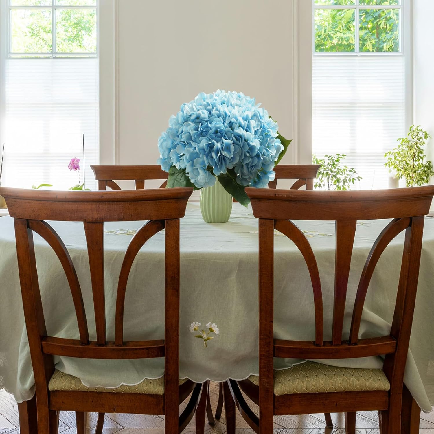 4 Pcs Blue Hydrangea Artificial Flowers Real Touch Silk Faux Hydrangeas with Long Stem for Floral Arrangements,Fake Bouquets for Wedding Table Centerpiece Living Room Home Party Decor - Image 5