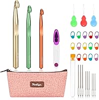 Vista 13 de Vodiye Juego de 23 ganchos de ganchillo, mango ergonómico para manos artríticas, agujas de ganchillo cómodas y suaves, agujas de tejer extralargas