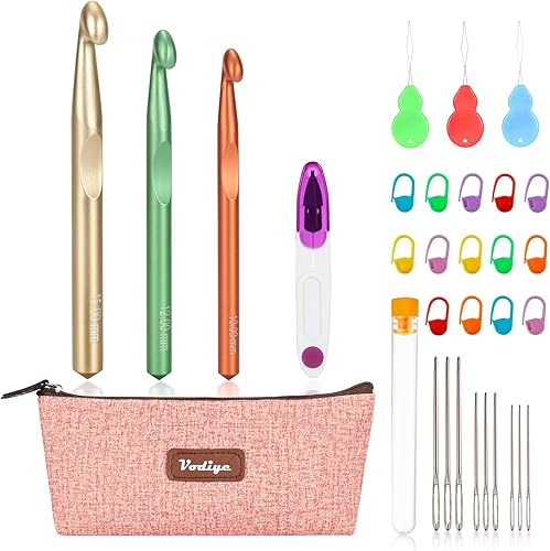 Miniatura 13 de Vodiye Juego de 23 ganchos de ganchillo, mango ergonómico para manos artríticas, agujas de ganchillo cómodas y suaves, agujas de tejer extralargas