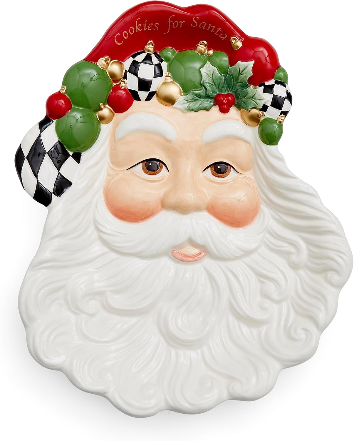 Spode Christmas Tree Black & White Santa Cookie Plate - 12-Inch Holiday Serving Platter for Christmas Eve, Holiday Dinners, Parties - Festive Dinnerware with Holly & Ornament Accents