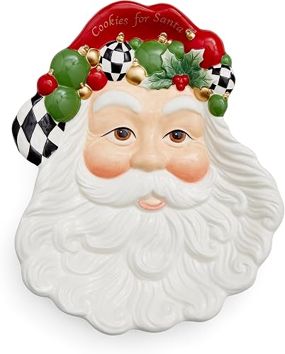 Spode Christmas Tree Black & White Santa Cookie Plate - 12-Inch Holiday Serving 