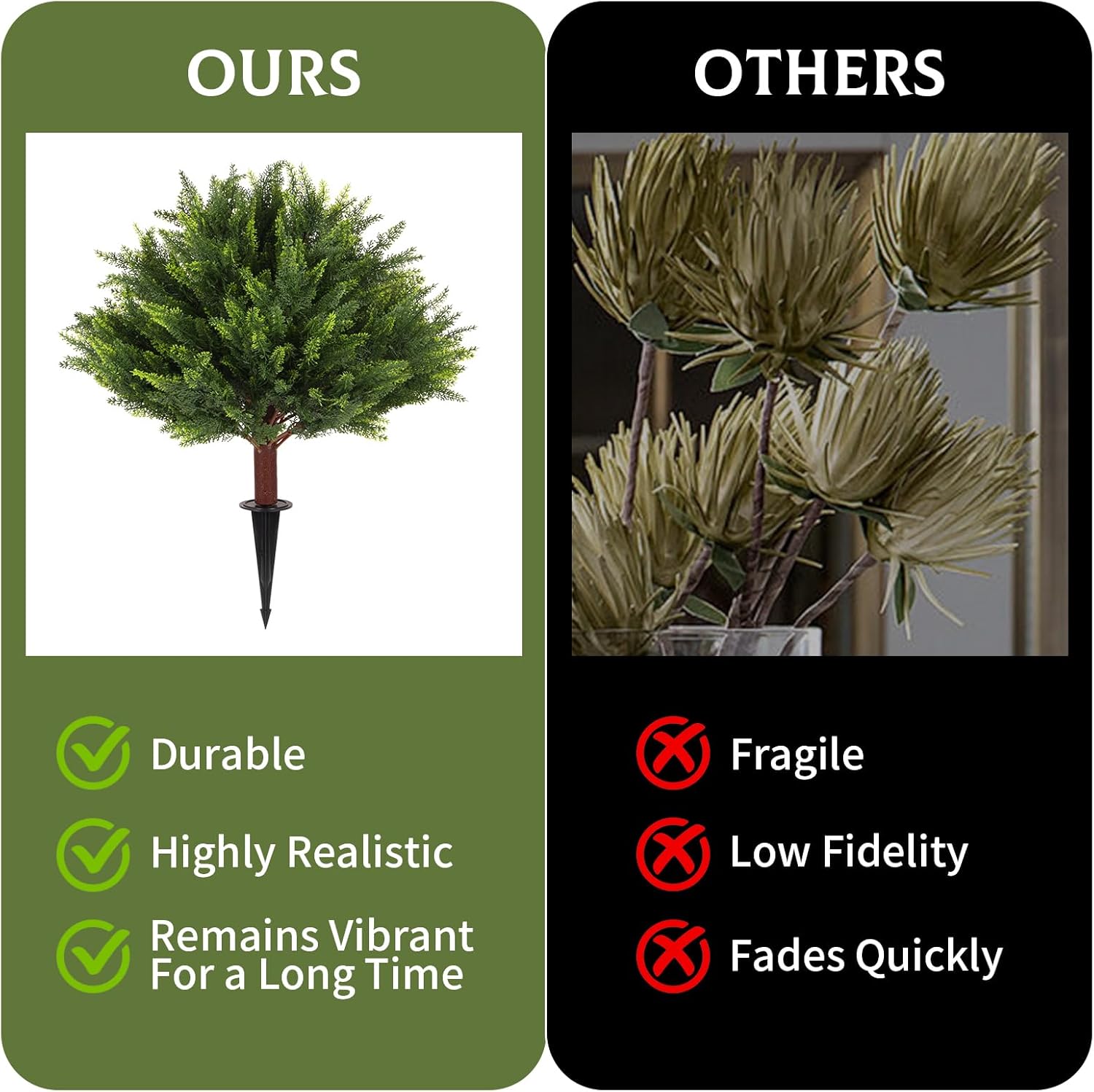 2 Pack Artificial Cypress Topiary Trees, 24" Fake Plants UV Resistant Outdoor Faux Plants with Ground Spikes, Low Maintenance Fake Shrubs for Porch, Patio, Garden Decor