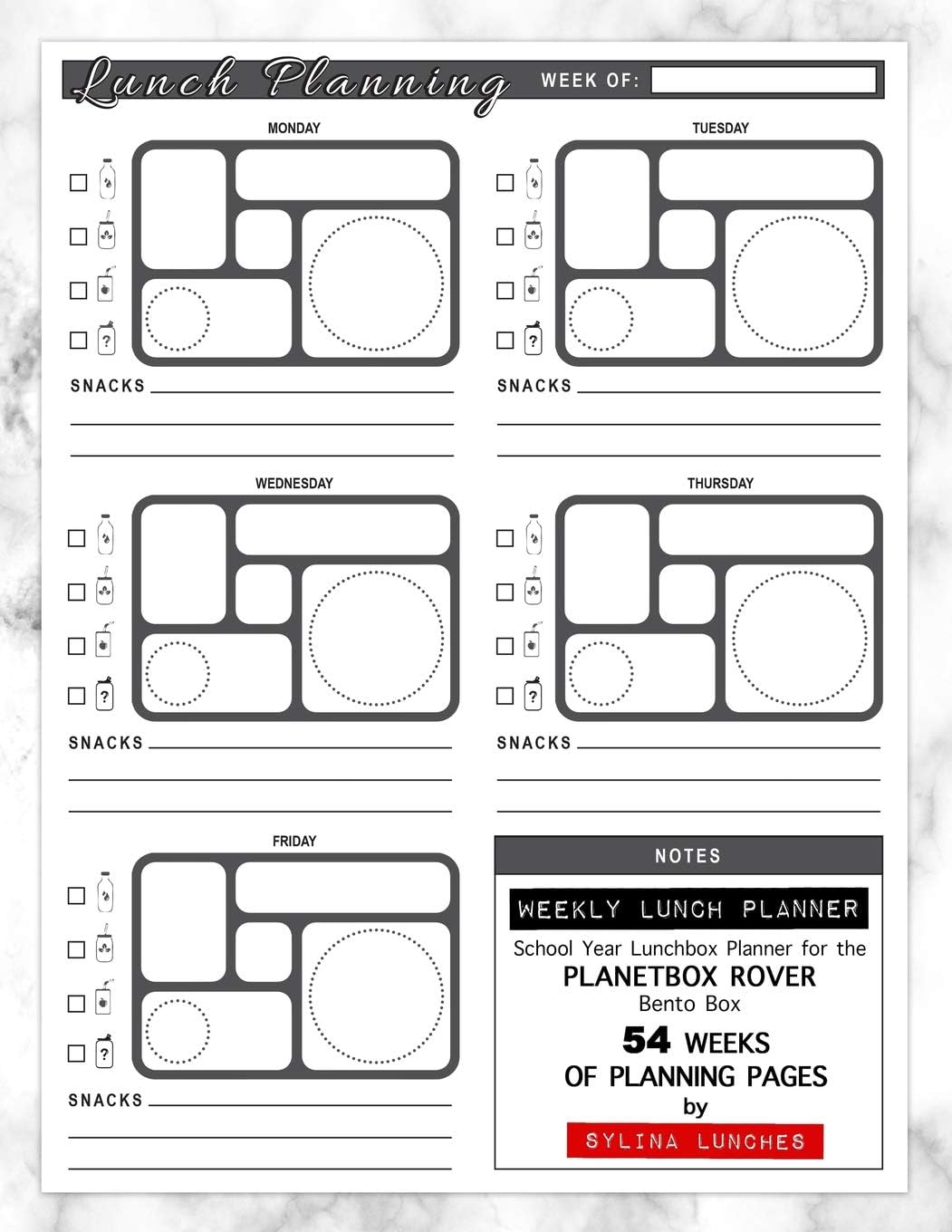 Weekly Lunch Planner: School Year Lunchbox Planner for the PlanetBox Rover Bento Box: 54 Weeks of Planning Pages (Bento Box Lunch Ideas)