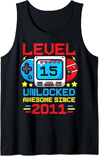 Level 15 Unlocked 15th Birthday Video Gamer for Boys Girls Tank Top