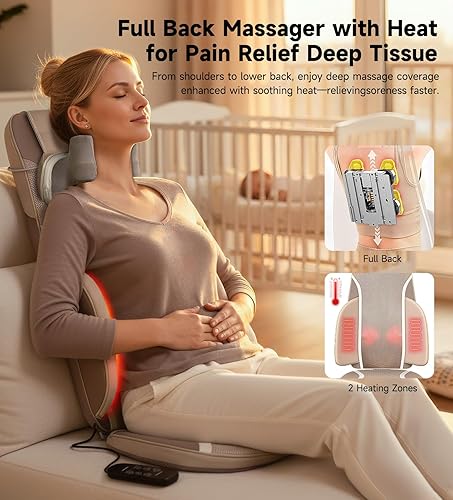 Miniatura 6 de Flekzo Masajeador de espalda para silla con calor, masajeador Shiatsu de cuello y espalda con rodadura, almohadilla para silla de masaje para dolor,