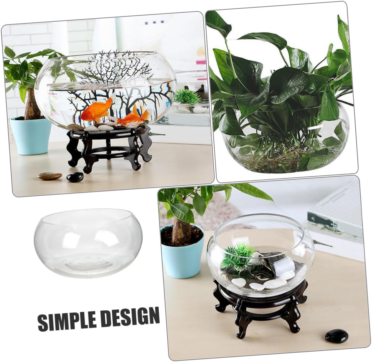 Clear Glass Fish Bowl Terrarium Round Hydroponic Plant Display for Home Office Decor Multi Functional Aquarium for Fish Shrimp Turtles