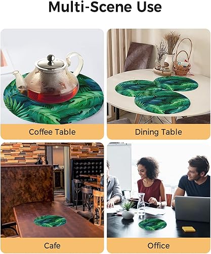Miniatura 5 de Round Placemats Set of 4 Tropical Plants Place Mats Washable Woven Placemat Monstera Leaf Circle Braided Heat Resistant Table Mat for Kitchen Dining