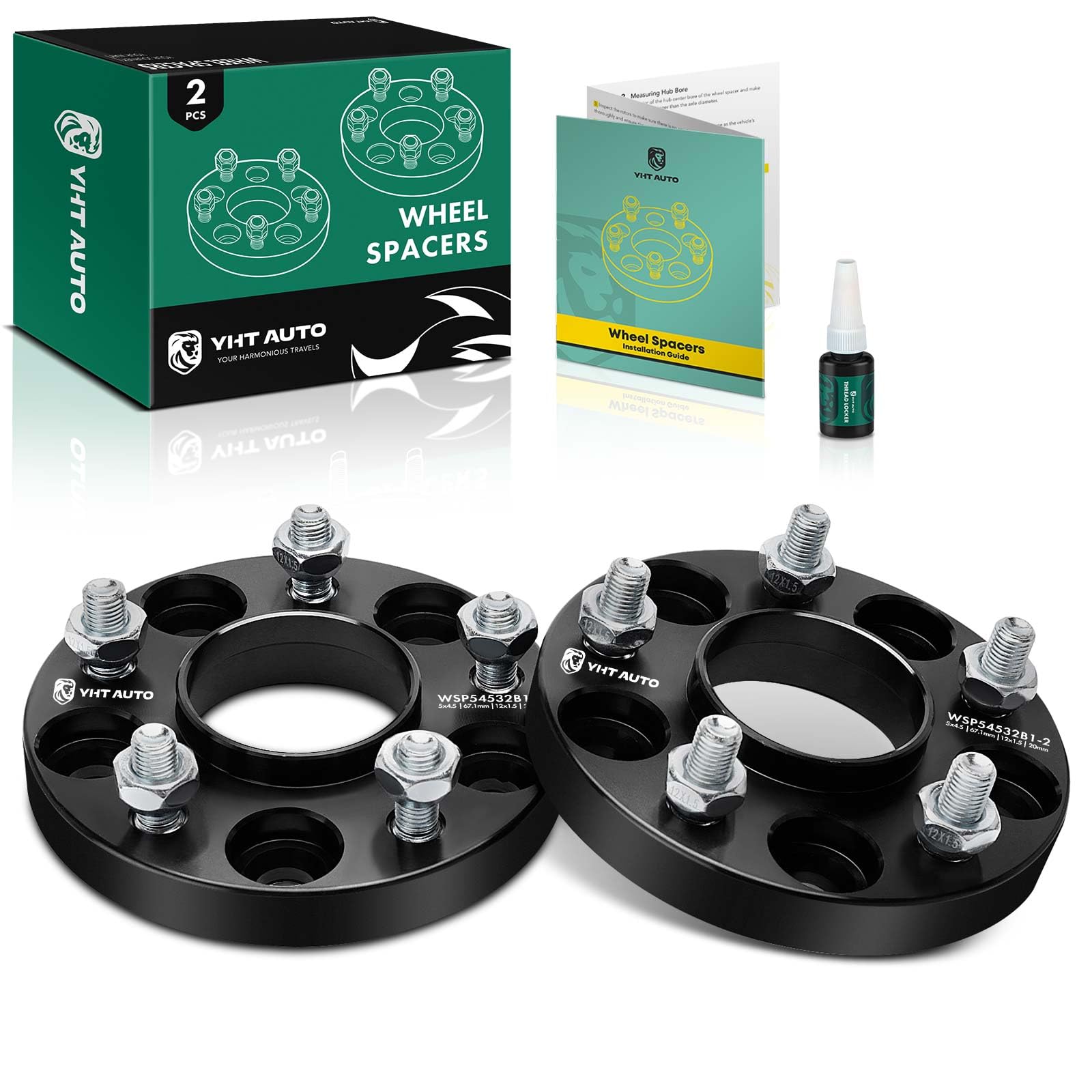 YHTAUTO 5x4.5 Hubcentric Wheel Spacers 20mm Fits Ford Escape, Fusion, Hyundai Elantra, Kia Soul, Optima, Sorento, Forged 5x114.3mm Tire Spacers 20mm with M12x1.5 Studs 67.1mm Hub Bore 2Pcs, Black