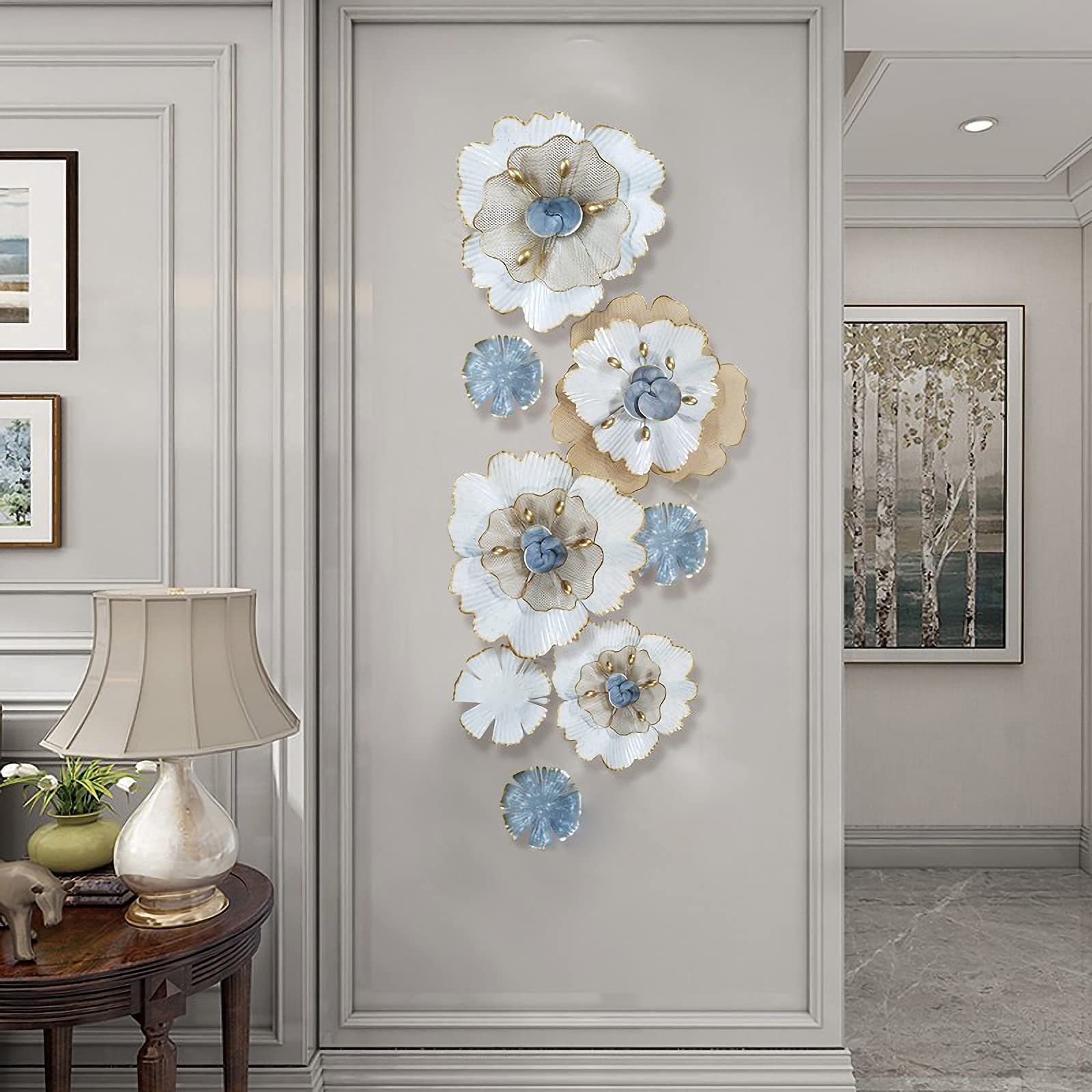 Decoración de Pared Decoración de pared estilo casa de campo moderna y ligera decoración de pared de metal de lujo, arte de pared de metal 3D, flor de lujo, naturaleza, decoración de pared para el hog