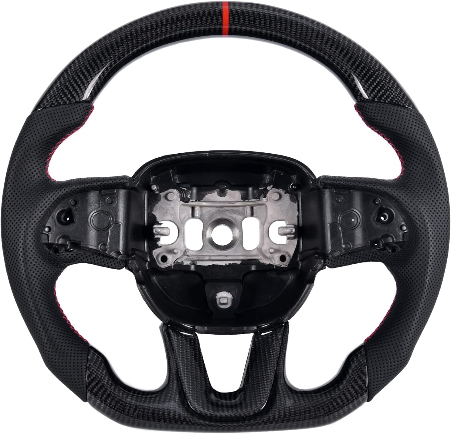 Carbon Fiber Steering Wheel for Dodge Charger/Challenger/Durango/Jeep Grand Cherokee/SXT/GT/RT/SRT/Heallcat 2015-2020, D-shaped Flat-bottom Perforated Leather Grip