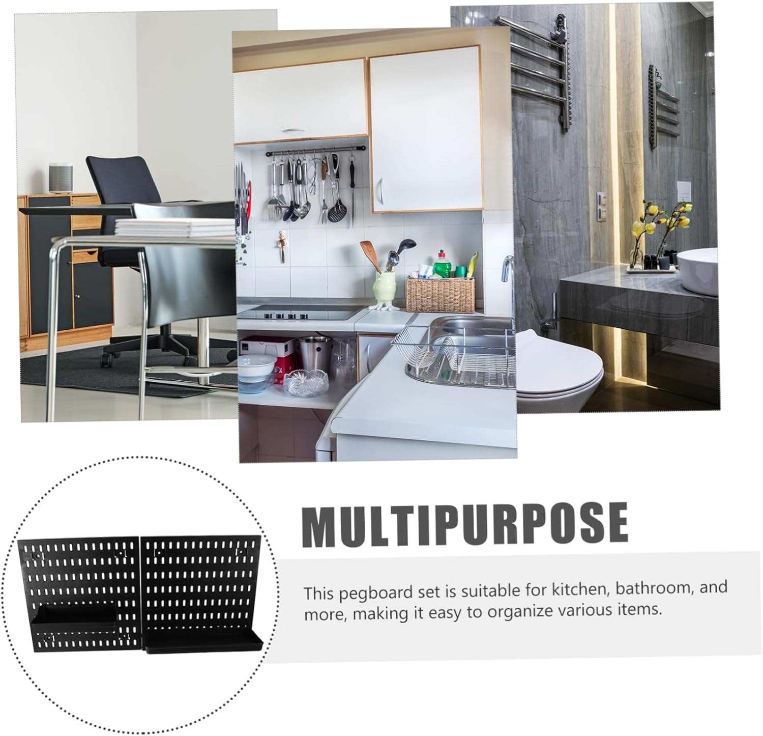 Unomor 1set Heavy Duty Pegboard Wall Organizer with Hooks Punch Installation for Kitchen and Garage Stylish Design for Enhanced Storage and Decoration