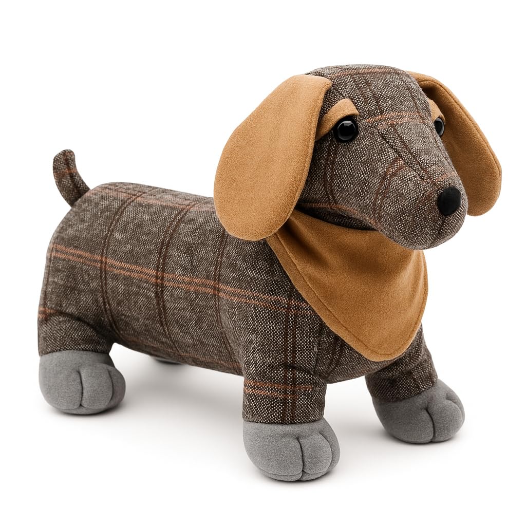 Sausage Dog Fabric Door Stop, Door Stopper Dog Design Heavy Fabric Soft Fluffed Cute Novelty Puppy Animal Toy Indoor Door Stop - Home, Office, Shop Door Stopper (Brown)
