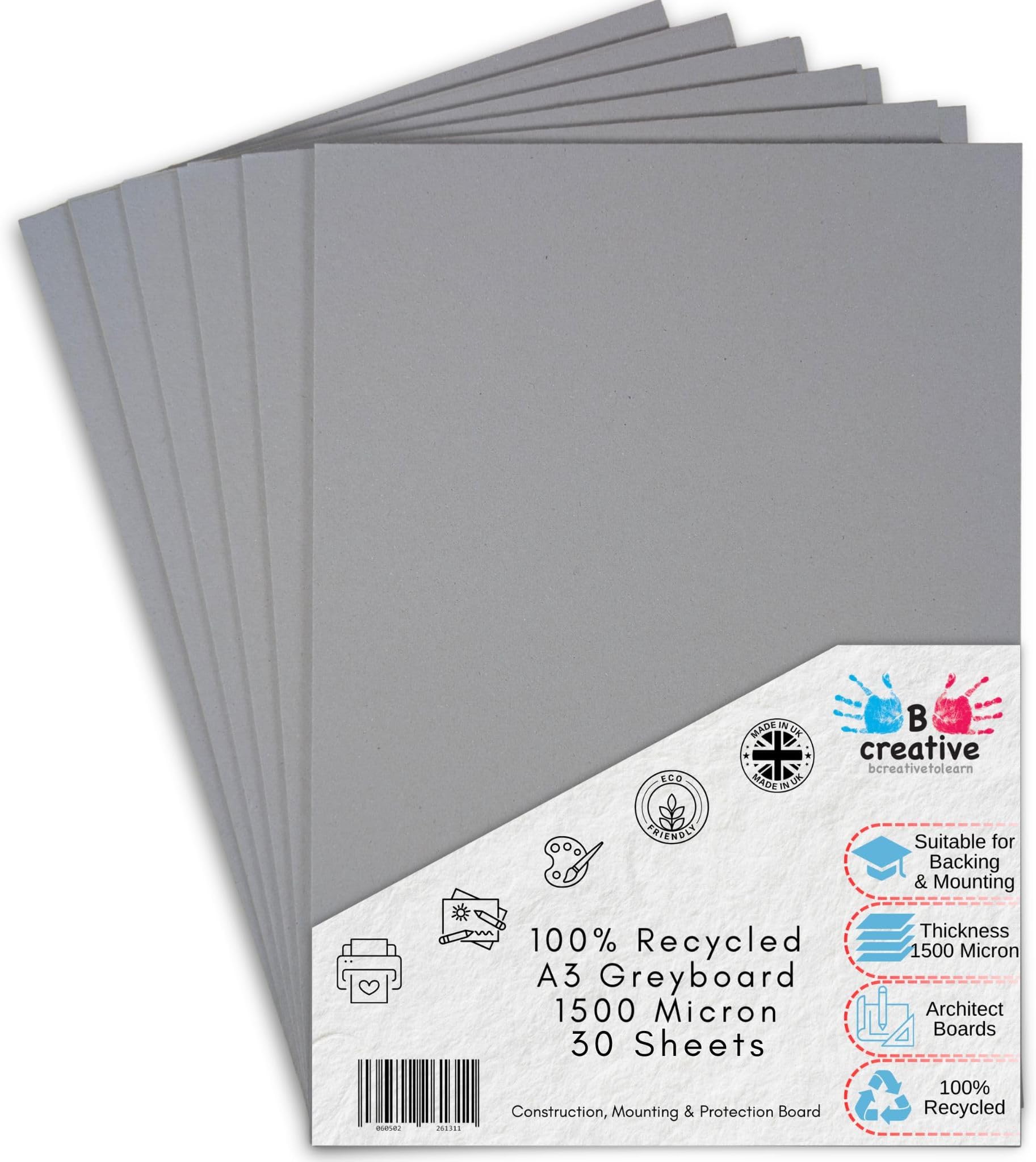 BCreativetolearn A3 Greyboard 29.7 x 42 cm 1500 Micron (1.5mm) 30 Sheets – Extra Thick Recycled Mount Board for Backing, Model Making & Presentation
