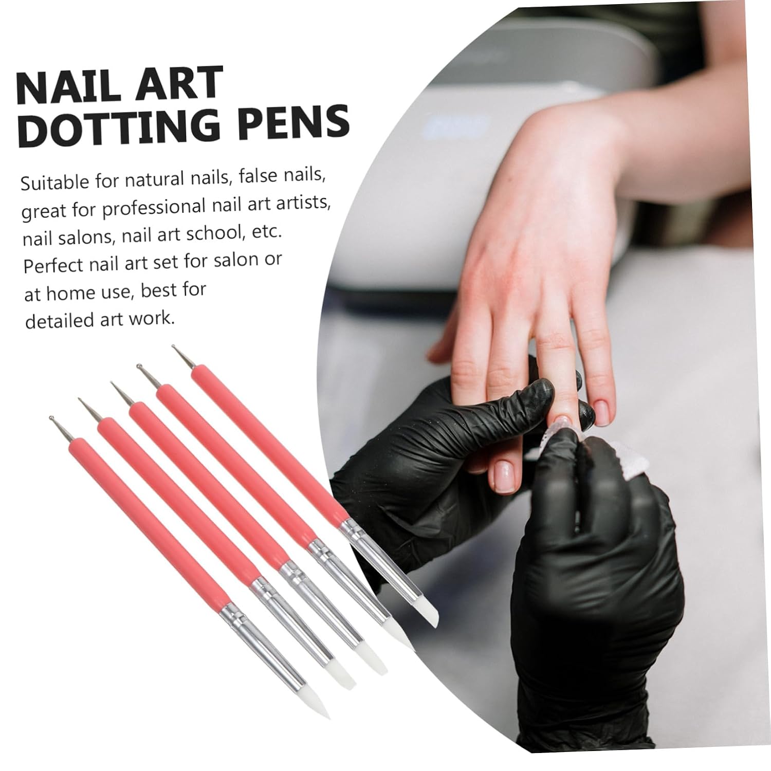 5 Pcs Dual-head Nail Art Dotting Pens Silicone Manicure Brush Pen Set Pink for Home and Salon Nail Design