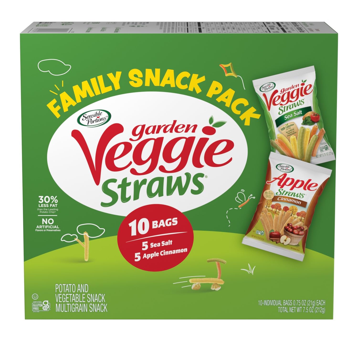 24 pack Sensible Portions Garden Veggie Straws, Cinnamon Apple & Sea Salt, 0.75 oz Variety Mix (Pack of 24) BB 2/16/25