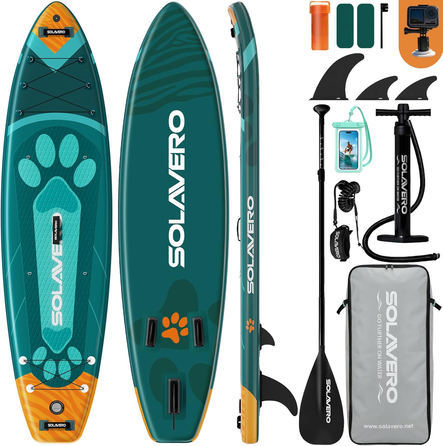 SOLAVERO 11'6" Inflatable Stand Up Paddle Board with Premium SUP Accessories - Extra Wide Stable Design with Non-Slip EVA Deck, SUP Paddleboard for Adults & Youth of All Skill Levels