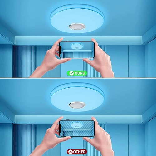 Miniatura 7 de Lámpara de techo LED de música de 36 W con altavoz Bluetooth, montaje empotrado RGB LED para teléfono inteligente, control remoto, lámpara de techo