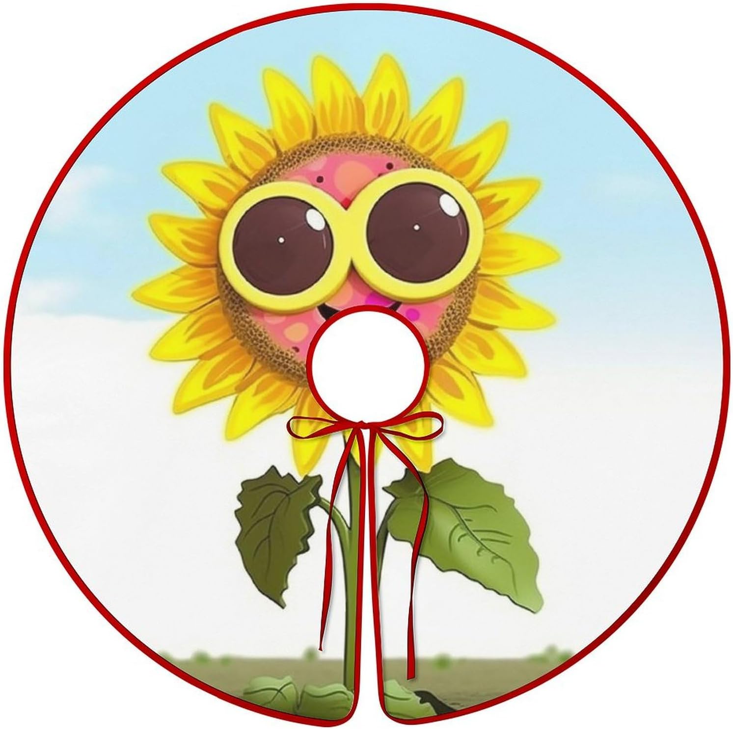 Christmas Tree Skirt 48 Inch Cartoon Sunflower Xmas Tree Skirt Ornament Christmas Tree Collar for Merry Christmas Party Winter Holiday Christmas Tree Mat Decoration